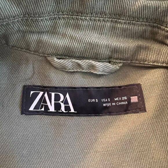 Zara‎ green denim button down shirt. Size small - Picture 3 of 7